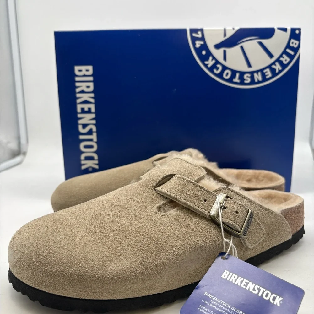 Birkenstock Boston VL Shearling Suede Leather  Taupe - Picture 3 of 7